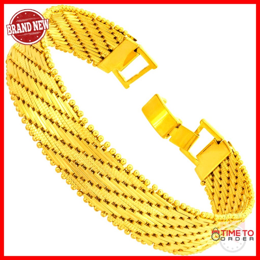 Vintage Basket Weave Bracelet 24k Gold Plated 7mm or 13mm Unisex